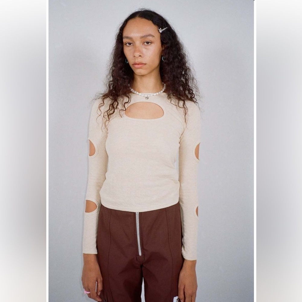 Sandy Liang Cut-Out Long Sleeve Top, size M
